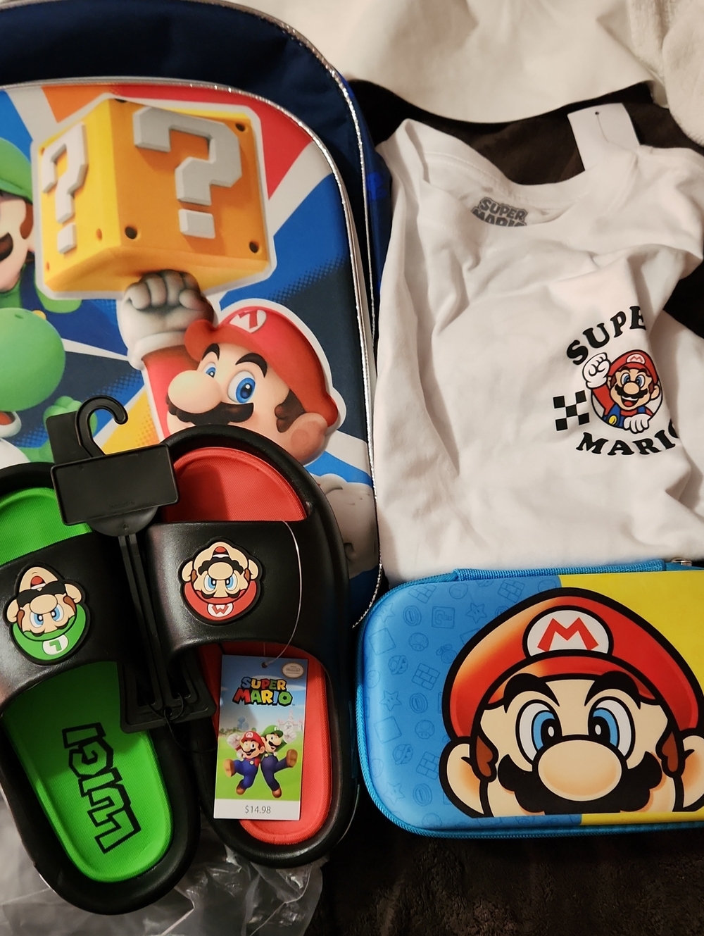 Nintendo White Super Mario Graphic Tee, Pencil Case And Backpack With Hangtag